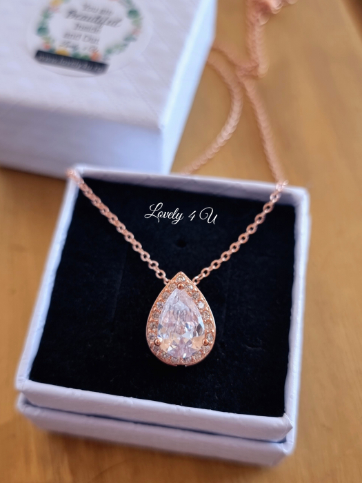 Colier gold elegant  GILDA, lantisor , zirconiu cubic, colier pandativ placat aur alb, picatura [6]