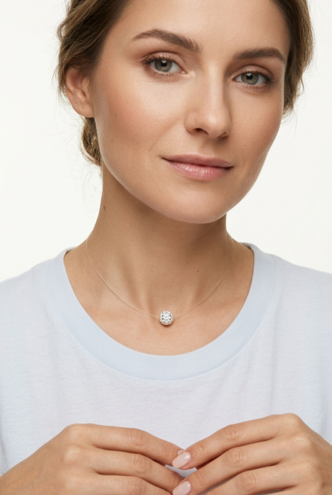 Colier transparent la baza gâtului , colier cu fir transparent / invizibil cu perla SHAMBALLA alba cu pietricele de 10mm, realizat manual in Romania [9]