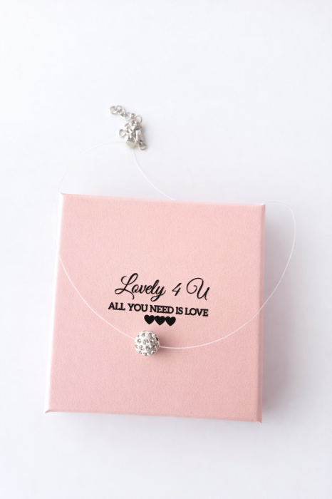 Colier transparent la baza gâtului , colier cu fir transparent / invizibil cu perla SHAMBALLA alba cu pietricele de 10mm, realizat manual in Romania [2]