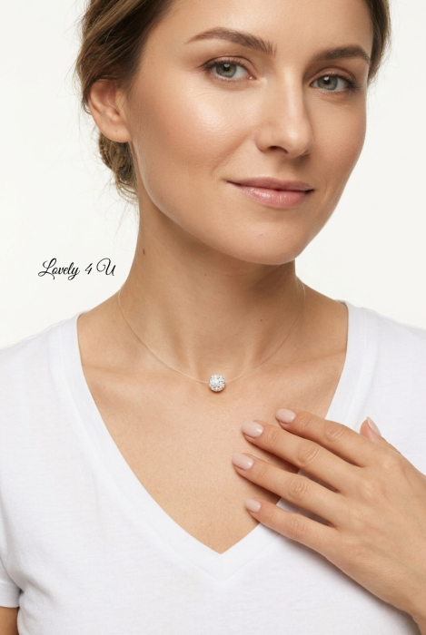 Colier transparent la baza gâtului , colier cu fir transparent / invizibil cu perla SHAMBALLA alba cu pietricele de 10mm, realizat manual in Romania [3]