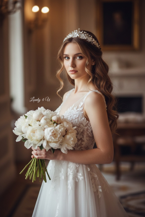 Coronita mireasa cu perle flori,  cristale Swarovski, bază placată cu aur AMALFI - Coronita printesa premium [3]