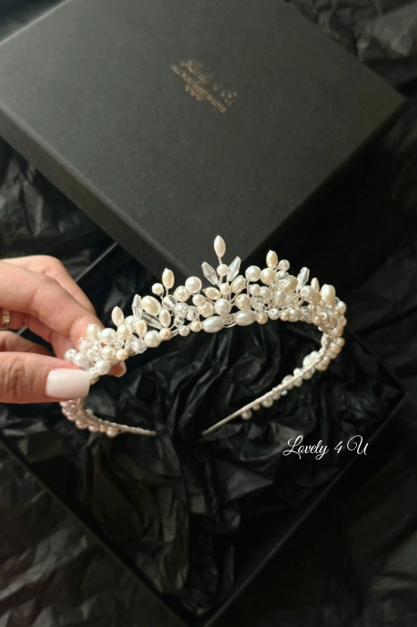 Coroniță mireasă cu perle și cristale si elemente Swarovski® IOLANDA - coronita handmade [7]