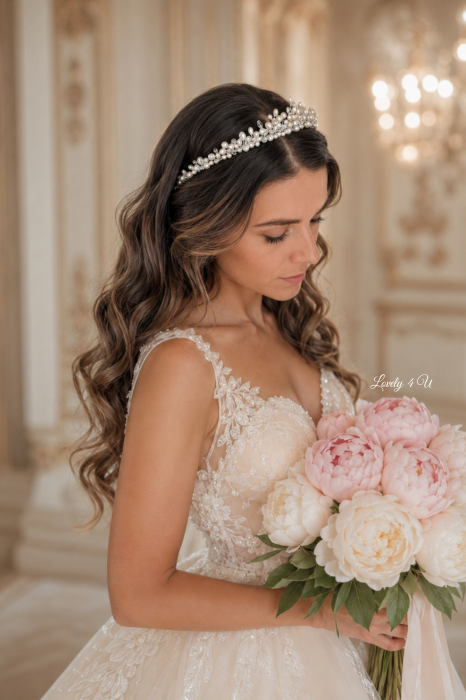 Coroniță mireasă cu perle și cristale si elemente Swarovski® IOLANDA - coronita handmade [3]