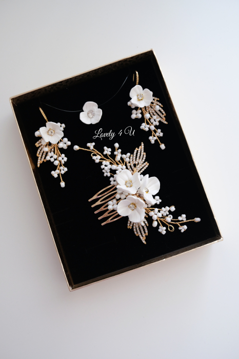 DARIA - accesoriu  auriu mireasa cu flori [8]
