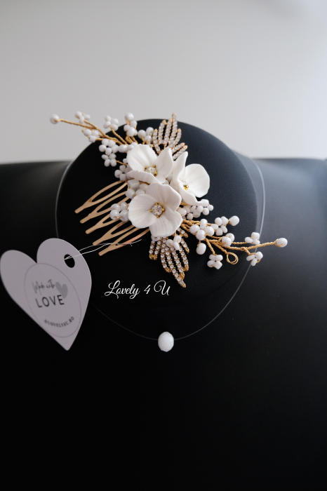 DARIA - accesoriu  auriu mireasa cu flori [16]