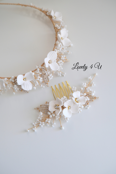 DARIA - accesoriu  auriu mireasa cu flori [12]