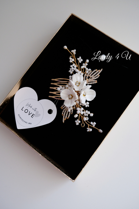 DARIA - accesoriu  auriu mireasa cu flori [14]