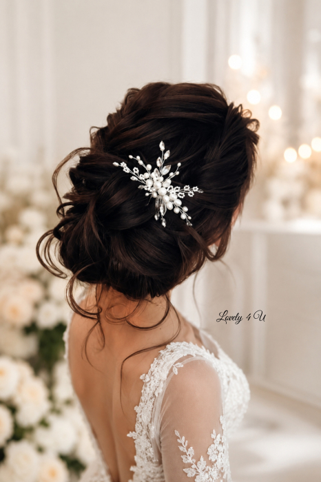 PIEPTAN MIREASA, DIADEMA MIREASA, ACCESORIU PAR MIREASA, ACCESORII DE PAR MIRESE, ACCESORII NUNTA, ACCESORII CU PERLE, DIADEMA CU PERLE, PIEPTAN VOAL MIREASA, BIJUTERII PAR MIREASA, CORONITA, TIARA [3]