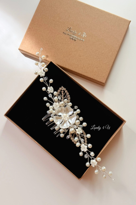 PIEPTAN MIREASA, DIADEMA MIREASA, ACCESORIU PAR MIREASA, ACCESORII DE PAR MIRESE, ACCESORII NUNTA, ACCESORII CU PERLE, DIADEMA CU PERLE, PIEPTAN VOAL MIREASA, BIJUTERII PAR MIREASA, CORONITA, TIARA [8]