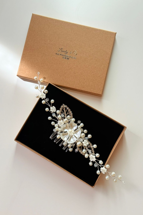 PIEPTAN MIREASA, DIADEMA MIREASA, ACCESORIU PAR MIREASA, ACCESORII DE PAR MIRESE, ACCESORII NUNTA, ACCESORII CU PERLE, DIADEMA CU PERLE, PIEPTAN VOAL MIREASA, BIJUTERII PAR MIREASA, CORONITA, TIARA [7]