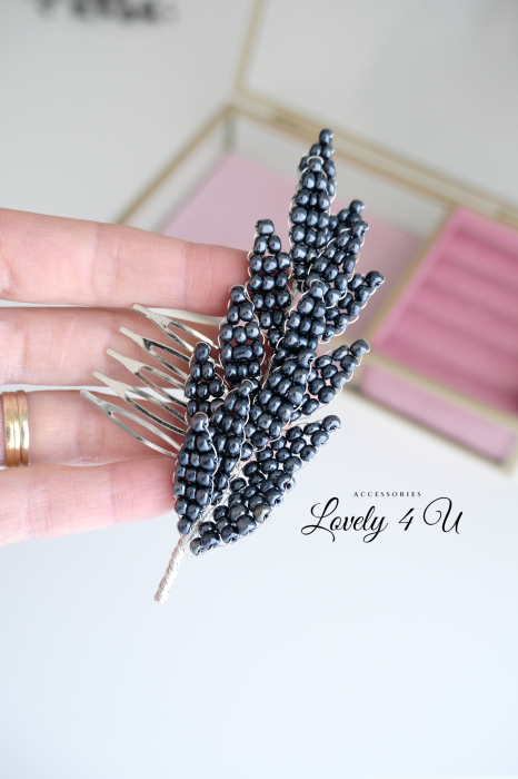agrafe cu frunze , agrafe coc cu frunze , agrafe cu perle , frunze,  agrafe cu perle coc bleumarin, agrafe cu perle, set agrfe par , Accesoriu mic bleumarin, bijuterii minimalistă, Diadema mireasa, pieptăn bleumarin, accesoriu coc mireasa, accesorii , accesoriu păr bleumarin , accesorii [8]