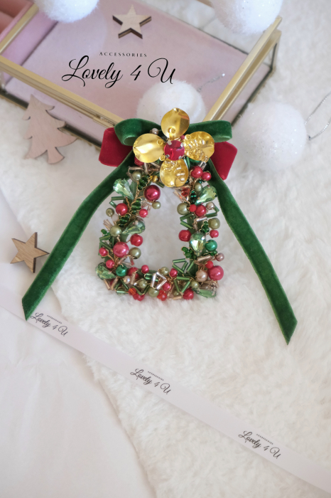 Karinna - Broșă bradut magic Happy Christmas , Broșă festiva in tonuri de auriu și roșu [6]