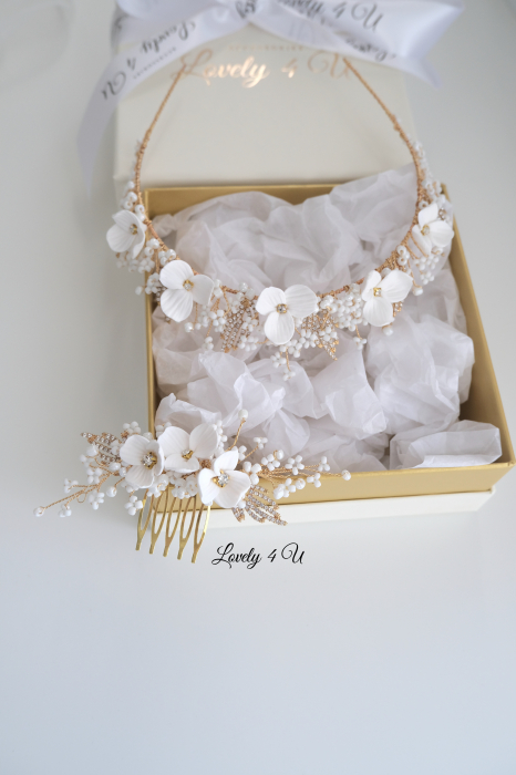 DARIA - accesoriu  auriu mireasa cu flori [11]