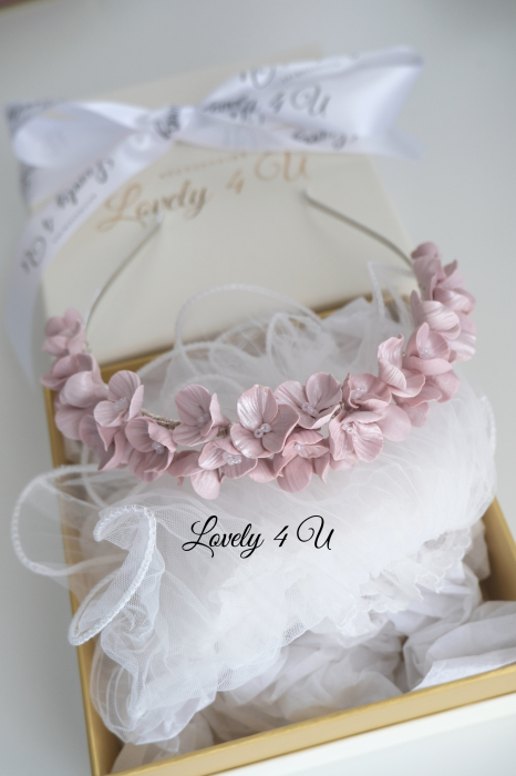 Diadema mireasa cu flori Lovely 4 U, Tiara cu flori, Tiara mireasa cu flori, coronițe cu flori mireasa, bijuterii mireasa, diadema mireasa cu flori roz, Tiara, coronițe mireasa 2023, flori polimer, Flori portelan [7]