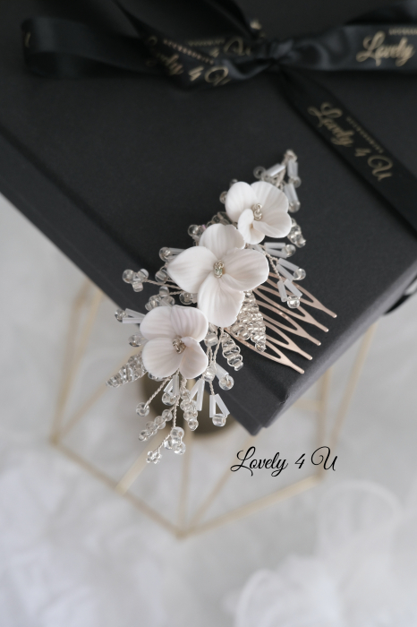 Pieptăn mic mireasa, accesoriu mic mireasa, accesoriu boem mireasa, bijuterii mireasa, ACCESORII LOVELY 4 U, ACCESORII 2023, AGRAFA COC MIREASA, DIADEMA MIREASA, ACCESORIU CU FLORI MIREASA, TIARA, MIC [9]