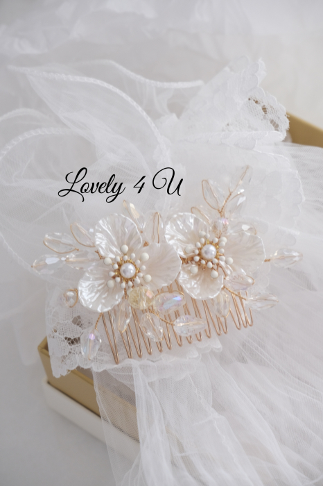 Accesoriu mic mireasa, bijuterii minimalistă, Diadema mireasa, pieptăn voal mireasa, accesoriu coc mireasa, accesorii , accesoriu păr mireasă, pieptene clasic mireasa, pieptene cristale, LOVELY 4 U [4]