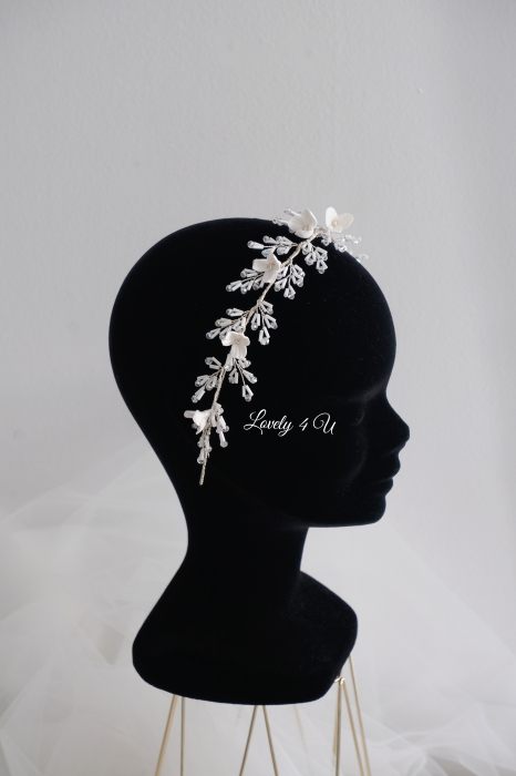 Coronita mireasa, Accesorii pentru par, Tiare, accesoriu flori mireasa, accesoriu par mirese, cordeluta flori mireasa, cordeluta mireasa, diademă boemă pentru mireasă, diadema mireasa, LOVELY 4 U [4]