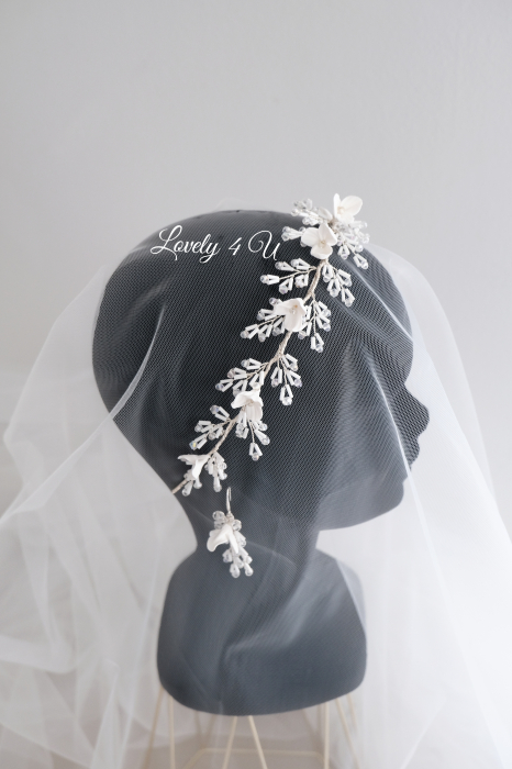 Coronita mireasa, Accesorii pentru par, Tiare, accesoriu flori mireasa, accesoriu par mirese, cordeluta flori mireasa, cordeluta mireasa, diademă boemă pentru mireasă, diadema mireasa, LOVELY 4 U [3]