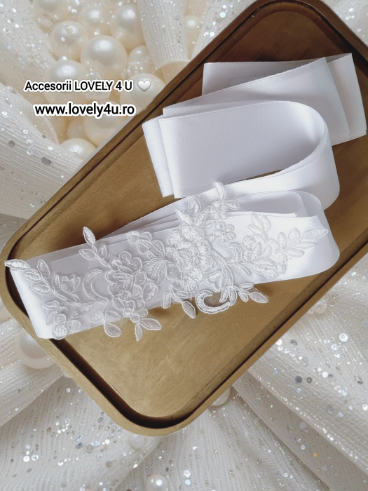 Accesorii Lovely 4 u, Accesorii talie mireasa, Cordon mireasa, Esarfa pentru dezgatit, Accesorii mireasa dezgatit, Esarfe mireasa, Esarfa dezgatitul miresei, Bentita mireasa, Coronita mireasa,  Tiara [4]