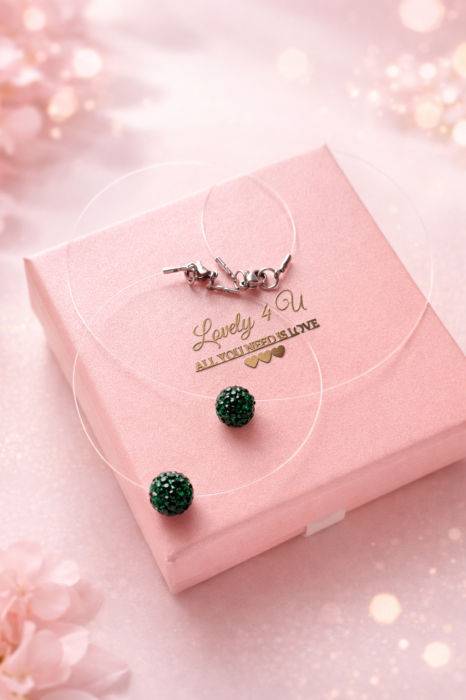 FLOATING PEARL # Shamballa VERDE – set colier și brățară cu perlă plutitoare pe fir invizibil, handmade LOVELY 4 U [2]