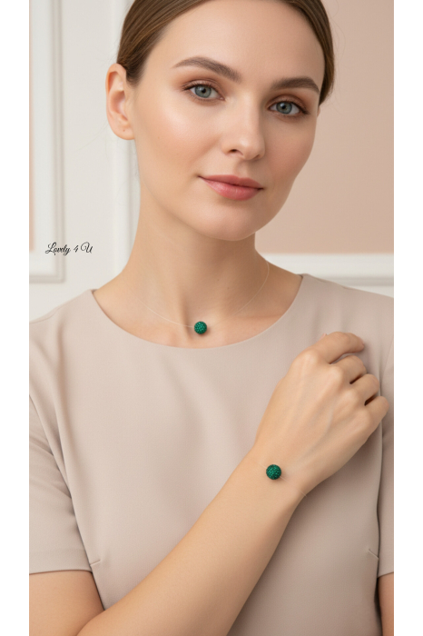 FLOATING PEARL # Shamballa VERDE – set colier și brățară cu perlă plutitoare pe fir invizibil, handmade LOVELY 4 U [3]