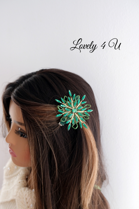 BROSA FULG DE NEA, BROSA VERDE, AGRAFA PAR FULG, ACCESORII VERZI,  BROSA FULG, BROSA PIETRICELE, BOSE DAMA, BROSA FEMEI, CADOU DEOSEBIT, CADOU SPECIAL, CADOU DE CRACIUN, CADOU UNICAT, BIJUTERII DE CRACIUN, ACCESORII LOVELY 4 U, PIETRICELE,AUR,FULG [8]