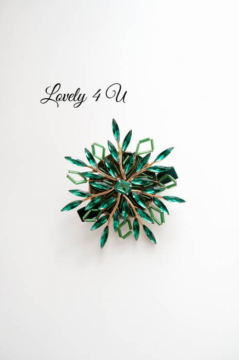BROSA FULG DE NEA, BROSA VERDE, AGRAFA PAR FULG, ACCESORII VERZI,  BROSA FULG, BROSA PIETRICELE, BOSE DAMA, BROSA FEMEI, CADOU DEOSEBIT, CADOU SPECIAL, CADOU DE CRACIUN, CADOU UNICAT, BIJUTERII DE CRACIUN, ACCESORII LOVELY 4 U, PIETRICELE,AUR,FULG [7]