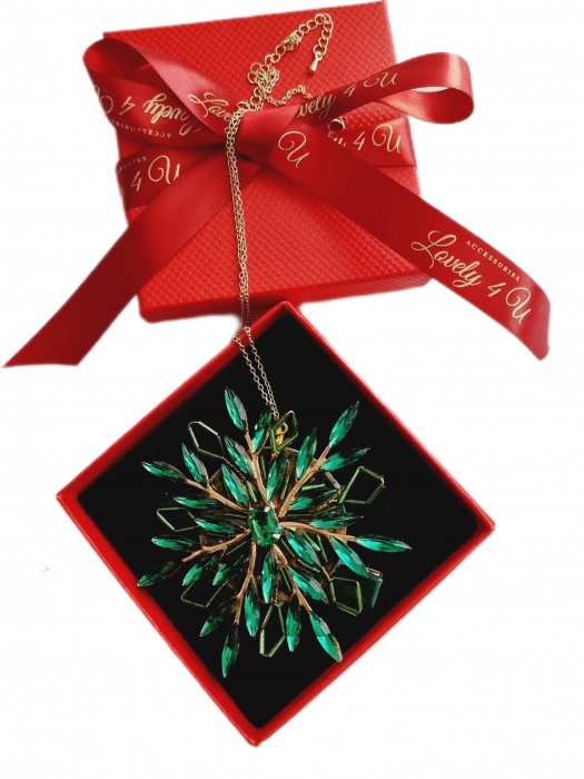 BROSA FULG DE NEA, BROSA VERDE, AGRAFA PAR FULG, ACCESORII VERZI,  BROSA FULG, BROSA PIETRICELE, BOSE DAMA, BROSA FEMEI, CADOU DEOSEBIT, CADOU SPECIAL, CADOU DE CRACIUN, CADOU UNICAT, BIJUTERII DE CRACIUN, ACCESORII LOVELY 4 U, PIETRICELE,AUR,FULG [3]