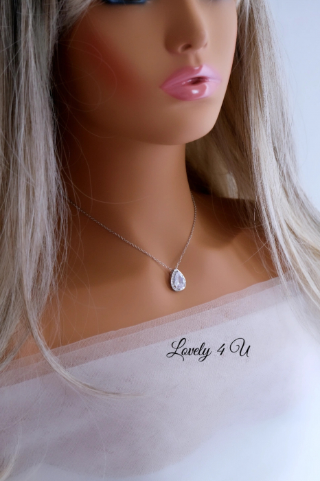 Colier argintiu elegant  GILDA, lantisor , zirconiu cubic, colier pandativ placat aur alb, picatura [7]
