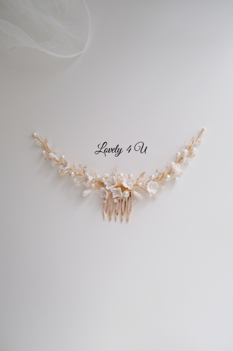 Diadema cu flori, Pieptan voal mireasa, Accesorii de păr mireasă, Accesorii nuntă, Accesorii voal mireasa, bijuterii păr mireasă, Diadema cu cristale, Diadema mireasa, Accesorii Lovely 4 U, Diadema cubic zirconia [10]