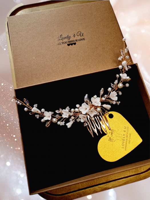 Diadema cu flori, Pieptan voal mireasa, Accesorii de păr mireasă, Accesorii nuntă, Accesorii voal mireasa, bijuterii păr mireasă, Diadema cu cristale, Diadema mireasa, Accesorii Lovely 4 U, Diadema cubic zirconia [7]