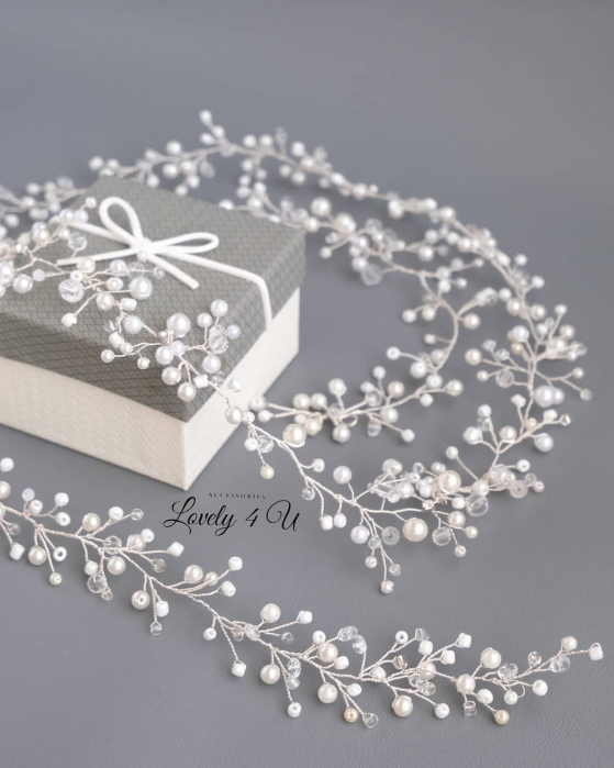 accesorii mireasa, accesoriu cu perle mireasa, accesoriu lung cu perle, accesoriu lung de par, accesoriu mireasa, bentita mireasa, ghirlanda par mireasa, CORONITA MIREASA, ACCESORII LOVELY 4 U, TIARA [4]
