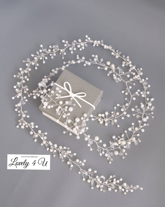 accesorii mireasa, accesoriu cu perle mireasa, accesoriu lung cu perle, accesoriu lung de par, accesoriu mireasa, bentita mireasa, ghirlanda par mireasa, CORONITA MIREASA, ACCESORII LOVELY 4 U, TIARA [2]