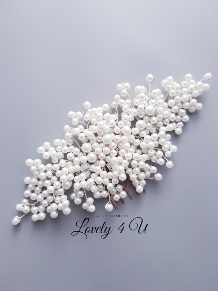 Agrafa cu perle albe, Accesorii cu perle albe, Coafuri mireasa, Diadema mireasa,Bijuterii mireasa, Agrafa cu perle mireasa, Pieptan voal mireasa , Coronita mireasa, Accesorii de par mireasa, Accesorii Lovely4U [9]