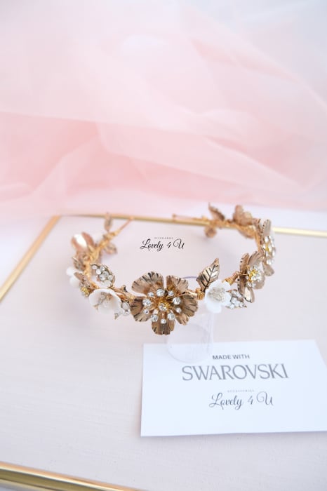CORONITA MIREASA,CORONITA CU FLORI,DIADEMA MIREASA, DIADEMA , FLORI CIRES,  CORONITA CU FRUNZE AURII, BIJUTERII MIREASA, COAFURI MIREASA, ACCESORII PAR MIREASA, ACCESORII DE LUX MIREASA, SWAROVSKI [6]