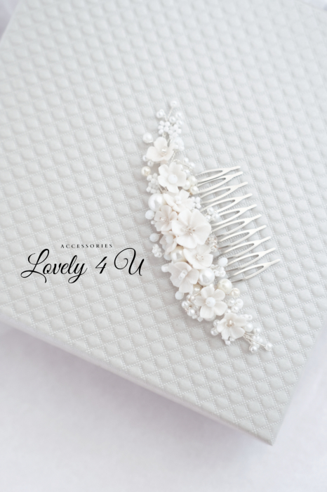 Diadema cu flori, diadema mireasa cu flori, pieptan decorativ mireasa, accesoriu cu flori, accesoriu par mireasa, agrafa mireasa, [4]