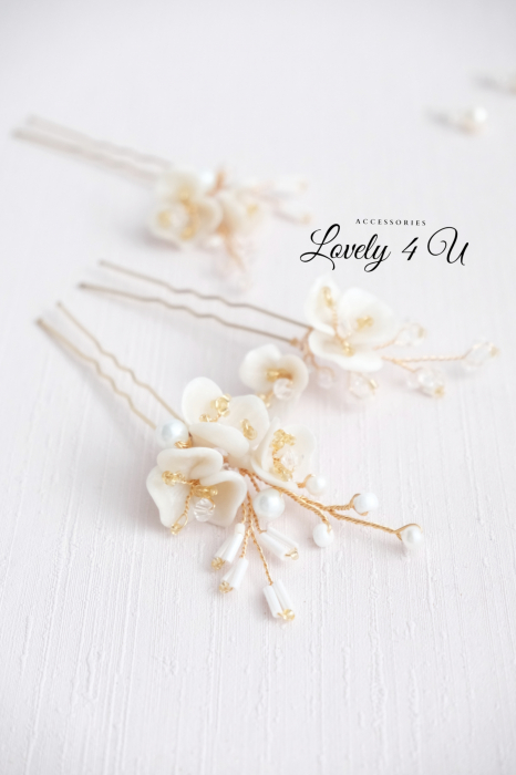 AGRAFE PAR MIREASA, AGRAFE CU FLORI MIREASA, PIN COC MIREASA, AGRAFE MIREASA, ACCESORII CU FLORI MIREASĂ, SET AGRAFE MIREASA, [6]
