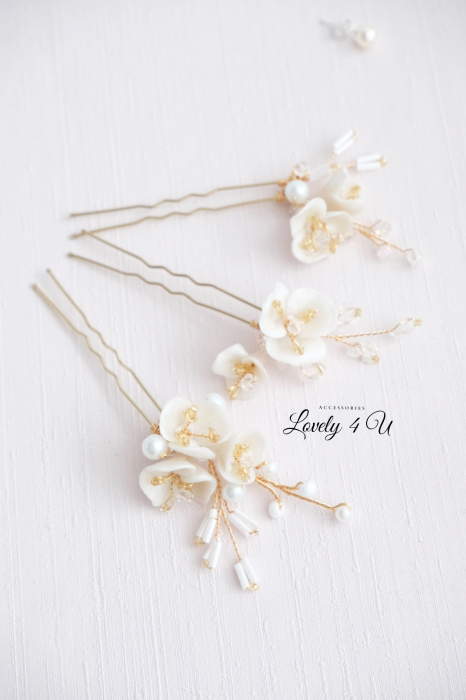 AGRAFE PAR MIREASA, AGRAFE CU FLORI MIREASA, PIN COC MIREASA, AGRAFE MIREASA, ACCESORII CU FLORI MIREASĂ, SET AGRAFE MIREASA, [8]