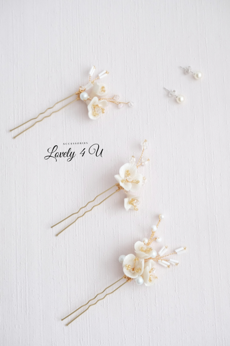 AGRAFE PAR MIREASA, AGRAFE CU FLORI MIREASA, PIN COC MIREASA, AGRAFE MIREASA, ACCESORII CU FLORI MIREASĂ, SET AGRAFE MIREASA, [10]