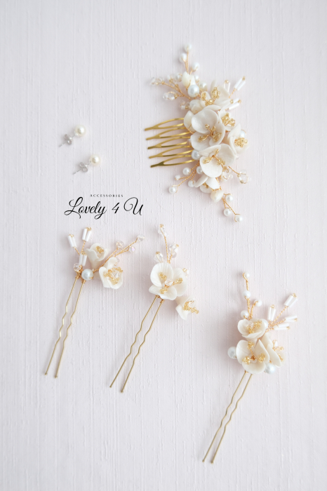 AGRAFE PAR MIREASA, AGRAFE CU FLORI MIREASA, PIN COC MIREASA, AGRAFE MIREASA, ACCESORII CU FLORI MIREASĂ, SET AGRAFE MIREASA, [11]