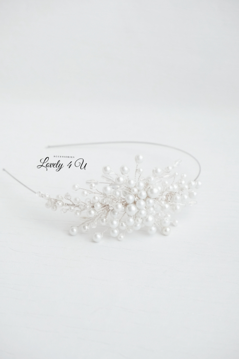 Coronita asimetrica, diadema asimetrica mireasa, tiara cu perle, coronita mireasa asimetrica cu perle,  tiara mireasa, coronita cu perle, bijuterii cu perle, accesorii LOVELY 4 U, Accesorii 2024, mireasa 2024, bijuterii 2024, Bentita, [10]