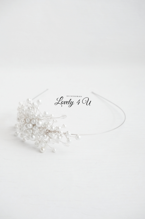 Coronita asimetrica, diadema asimetrica mireasa, tiara cu perle, coronita mireasa asimetrica cu perle,  tiara mireasa, coronita cu perle, bijuterii cu perle, accesorii LOVELY 4 U, Accesorii 2024, mireasa 2024, bijuterii 2024, Bentita, [7]