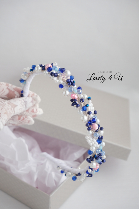 ACCESORII CU PERLE  ALBASTRE, BIJUTERII CU PERLE, PERLE ALBE, DIADEMA ALBASTRA, ACCESORII LOVELY 4 U, BIJUTERII CRISTALE ALBASTRE [4]