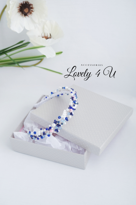 ACCESORII CU PERLE  ALBASTRE, BIJUTERII CU PERLE, PERLE ALBE, DIADEMA ALBASTRA, ACCESORII LOVELY 4 U, BIJUTERII CRISTALE ALBASTRE [3]