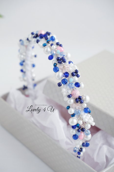 ACCESORII CU PERLE  ALBASTRE, BIJUTERII CU PERLE, PERLE ALBE, DIADEMA ALBASTRA, ACCESORII LOVELY 4 U, BIJUTERII CRISTALE ALBASTRE [2]