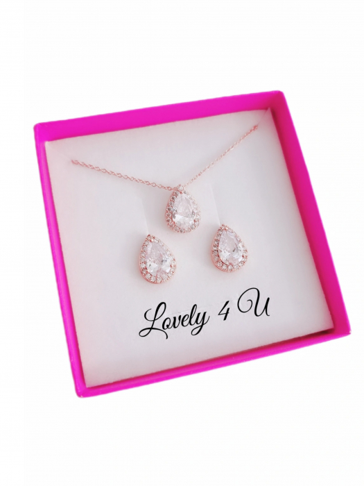 accesorii mireasa, set bijuterii mireasa, SET AUR ROZ, BIJUTERII AUR ROZ, ROSE GLOD, SET ROSE GOLD, CERCEI MICI ROSE GOLD, PIETRE ZIRCONIU, BIJUTERII ZIRCONIU, CUBIC ZIRCONIU, ACCESORII LOVELY 4 U, ACCESORII MIREASA, BIJUTERII MIREASA,SET,AUR [2]