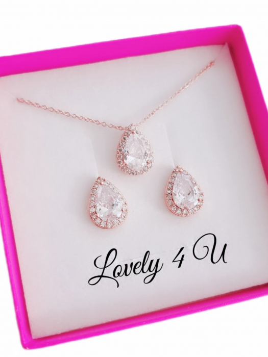 accesorii mireasa, set bijuterii mireasa, SET AUR ROZ, BIJUTERII AUR ROZ, ROSE GLOD, SET ROSE GOLD, CERCEI MICI ROSE GOLD, PIETRE ZIRCONIU, BIJUTERII ZIRCONIU, CUBIC ZIRCONIU, ACCESORII LOVELY 4 U, ACCESORII MIREASA, BIJUTERII MIREASA,SET,AUR [3]