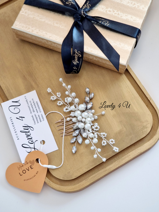PIEPTAN MIREASA, DIADEMA MIREASA, ACCESORIU PAR MIREASA, ACCESORII DE PAR MIRESE, ACCESORII NUNTA, ACCESORII CU PERLE, DIADEMA CU PERLE, PIEPTAN VOAL MIREASA, BIJUTERII PAR MIREASA, CORONITA, TIARA [2]