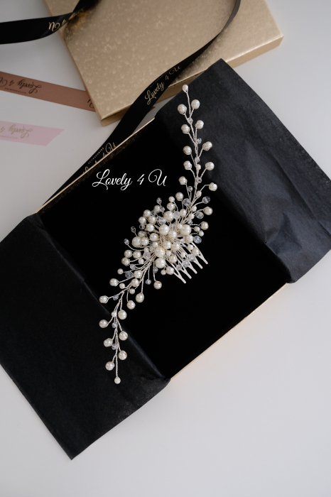 PIEPTAN MIREASA, DIADEMA MIREASA, ACCESORIU PAR MIREASA, ACCESORII DE PAR MIRESE, ACCESORII NUNTA, ACCESORII CU PERLE, DIADEMA CU PERLE, PIEPTAN VOAL MIREASA, BIJUTERII PAR MIREASA, [24]