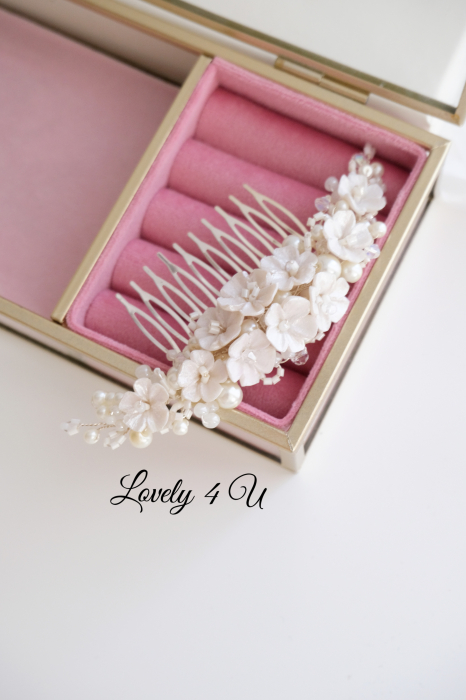 Diadema cu flori, diadema mireasa cu flori, pieptan decorativ mireasa, accesoriu cu flori, accesoriu par mireasa, agrafa mireasa, [20]